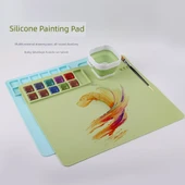 Silikon Sanat Boyama Matı - 50.7*42.8cm - Mavi - Büyük - Çıkarılabilir Cup Seti - 9
