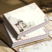 Retro Hava Postası Kraft Kağıt Zarf Seti - Havacılık Zarfı/Beyaz - 4 Adet 1 Paket - 1