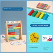 Erken Eğitim Abaküsü - 4 set 10 dişli aritmetik raf + 100 kare çubuk (kutulu) + saat modeli + formül tablosu - 1