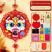 Yeni Yıl El Yapımı Fu Karakteri Çıkartmaları - 2 Set - Aslan Dansı DIY Malzeme Paketi - Yapıştırıcı + Kanca - 1
