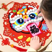 Yeni Yıl El Yapımı Fu Karakteri Çıkartmaları - Geliştirilmiş Malzeme - Koku Yok - 2 Set - Aslan Dansı DIY Malzeme Paketi - Yapıştırıcı + Kanca - 6