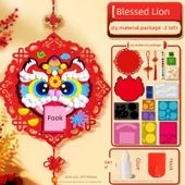 Yeni Yıl El Yapımı Fu Karakteri Çıkartmaları - Geliştirilmiş Malzeme - Koku Yok - 2 Set - Aslan Dansı DIY Malzeme Paketi - Yapıştırıcı + Kanca - 1