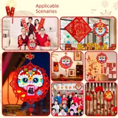 Yeni Yıl El Yapımı Fu Karakteri Çıkartmaları - Geliştirilmiş Malzeme - Koku Yok - 2 Set - Aslan Dansı DIY Malzeme Paketi - Yapıştırıcı + Kanca - 8