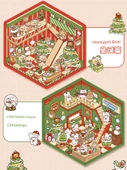 Noel 3D Manzara Çıkartmaları DIY Miniatür Sahne - Bal Kutusu Ayısı + Tavşan Evi (2 paket) (Cımbız ile birlikte) - 3