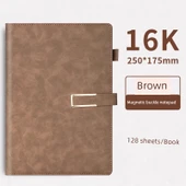 16K Manyetik Klipsli PU Deri Defter - Kalem Yeri - 128 Sayfa - Kahverengi - 1