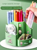 Sevimli 360 Derece Çocuklar Dönme Kalemlik - Şeftali Pudrası + Üç Hücreli Kalem Kutusu + Çıkartmalar + 3D Yama (Bir Alana Bir Bedava) - 3