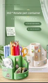 Sevimli 360 Derece Çocuklar Dönme Kalemlik - Şeftali Pudrası + Üç Hücreli Kalem Kutusu + Çıkartmalar + 3D Yama (Bir Alana Bir Bedava) - 7