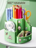 Sevimli 360 Derece Çocuklar Dönme Kalemlik - Şeftali Pudrası + Üç Hücreli Kalem Kutusu + Çıkartmalar + 3D Yama (Bir Alana Bir Bedava) - 4
