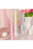 3’lü Sarı Pembe Mavi Şamdan Burgu Kokulu Mum Spiral thumbnail 1