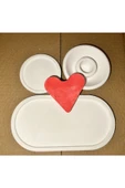 4 Lü Set Dekoratif Oval Beton Taş Tabak Şamdan Mumluk Bardak Altlığı Kalpli Figür - 1