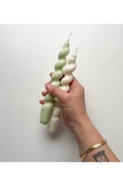 2’li Yeşil Ve Beyaz Spiral Burgu Şamdan Kokulu Mum thumbnail 1