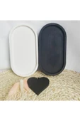 Dekoratif 2'li Oval Beton Biblo Tabak Beton Takı Tabağı Mum Tabağı Organizer Mumluk Tütsülük - 1