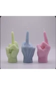 3’lü Orta Parmak Dekoratif Yeşil Pembe Mavi Renk Mum - 2