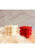 Bubble Kalpli Kokulu 2 Li Set Mum El Yapımı Dekoratif Tasarım Hediyelik Mum Beyaz Renk Kalpli2li thumbnail 1