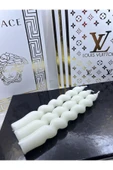 3 Adet Beyaz Burgu Dekoratif Spiral Şamdan Mum - 2