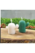2’li Yeşil Beyaz Kokulu Kaktüs Mum thumbnail 1