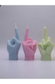 3’lü Orta Parmak Dekoratif Yeşil Pembe Mavi Renk Mum - 1