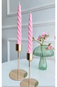 2'li Pembe Burgu Mum, Şamdan Mumu, 19 Cm - 1