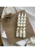 3 Adet Beyaz Burgu Dekoratif Spiral Şamdan Mum - 1
