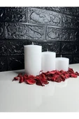 Beyaz Renk Silindir Mum 3’lü Set Boylar 5-6-7 Cm , Çap 6cm Küçük Boy Seridir thumbnail 1