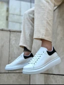 ET0547 Kalın Yüksek Taban Beyaz Siyah Bağcıklı Spor Erkek Ayakkabı thumbnail 3