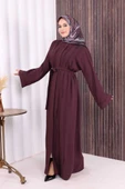 Boncuk İşlemeli Tam Boy Ferace 7894 Bordo thumbnail 2