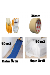 Boya Badana Seti 50 m² / Kalın Örtü / Hışır Örtü / Maskeleme Bandı / İş Eldiveni - 1