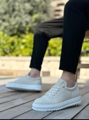 ET0152 Bağcıklı Yüksek Taban Krem Keten Erkek Ayakkabı - 6