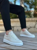 ET0152 Bağcıklı Yüksek Taban Krem Keten Erkek Ayakkabı - 4