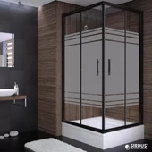80x80x180 Kare Siyah Profil 06 Kumlu Cam Duş Kabini - 1