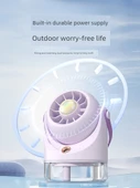 USB Şarjlı Sprey Nemlendirici Fan - Açık Mor - 2400mAh - 4