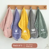 Su Emici Hızlı Kuruyan Yumuşak Çocuk Havlusu - 25x50cm - 5 Paket - Tavşan + Fil + Koala + Çilek + Ördek - 1