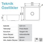 Crauf Lavello 3040 Mat Inox 37x41 Tezgah Altı Paslanmaz Çelik Mutfak Eviyesi - 2