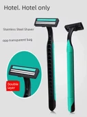 Tek Kullanımlık Çift Kenar Paslanmaz Çelik Tıraş Bıçağı - Yeşil + Krem - 10 Adet thumbnail 2