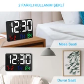 HyMark Dijital Duvar Saati Renkli HD LED Ekran 25X16 Cm Tarih Gün Sıcaklık Alarm USB Dekoratif - 3