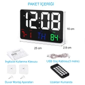 HyMark Dijital Duvar Saati Renkli HD LED Ekran 25X16 Cm Tarih Gün Sıcaklık Alarm USB Dekoratif - 7