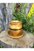 Gold Renk El Emeği Boyanmış Tasarım Vernikli Fırınlanmış Çömlek Toprak Saksı - El Yapımı - 5