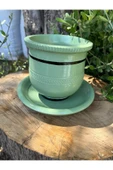 Tasarım Su Yeşili El Emeği Boyanmış Vernikli Fırınlanmış Çömlek Toprak Saksı - El Yapımı - 2