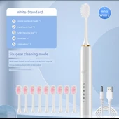 Şarjlı Ultrasonik Diş Fırçası - Şık Beyaz - 8 DuPont Fırça Başlığı - 1