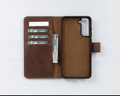 Samsung Galaxy S21 FE Uyumlu Deri Cüzdanlı Kılıf G2 Kahverengi - 2