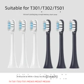 Elektrikli Diş Fırçası Başlığı - Antibakteriyel Beyaz + Derin Deniz Mavisi 3 Adet - T301/T302/T501 - 1
