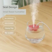 Çiçek Tasarımlı USB Mini Taşınabilir Hava Nemlendirici - Mavi - 3