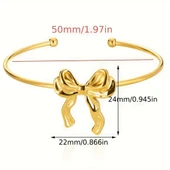 Gold Renk Fiyonk Figürlü Ayarlanabilir Çelik Bileklik | Zarif ve Şık Kadın Takı thumbnail 4