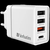 VERBATIM CHR-30EU2 USB CHARGER 30W WITH 1XUSB-C PD 20W/1XUSB-A QC 3.0/ 2XUSB - 1