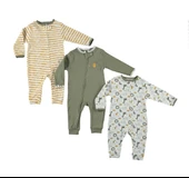 Fil Detaylı, Karışık Hayvan Figürlü, Çizgili Fermuarlı 3'lü Tulum Seti - 1