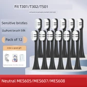 Siyah Hassas Diş Fırçası Başlıkları - 12 Adet - Xiaomi T301 T302 T501 - 1