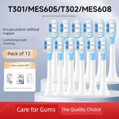 Geliştirilmiş Yumuşak Kauçuk Darbe Önleyici Beyaz Diş Fırçası Başlıkları - 12 Adet - Xiaomi T301 T302 T501 - 1