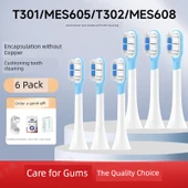 Geliştirilmiş Yumuşak Kauçuk Darbe Önleyici Beyaz Diş Fırçası Başlıkları - 6 Adet - Xiaomi T301 T302 T501 - 1