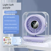 USB Şarjlı Masa Fanı - Geliştirilmiş - Açık Yumuşak Mor - 100 Soğuk Hava - LED Dijital Ekran - Sessiz Çalışma - 24 Saat Soğuk Hava - 1