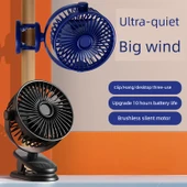 USB Şarjlı Taşınabilir Klip Fan - Siyah - 10000mA Şarjlı - 4
